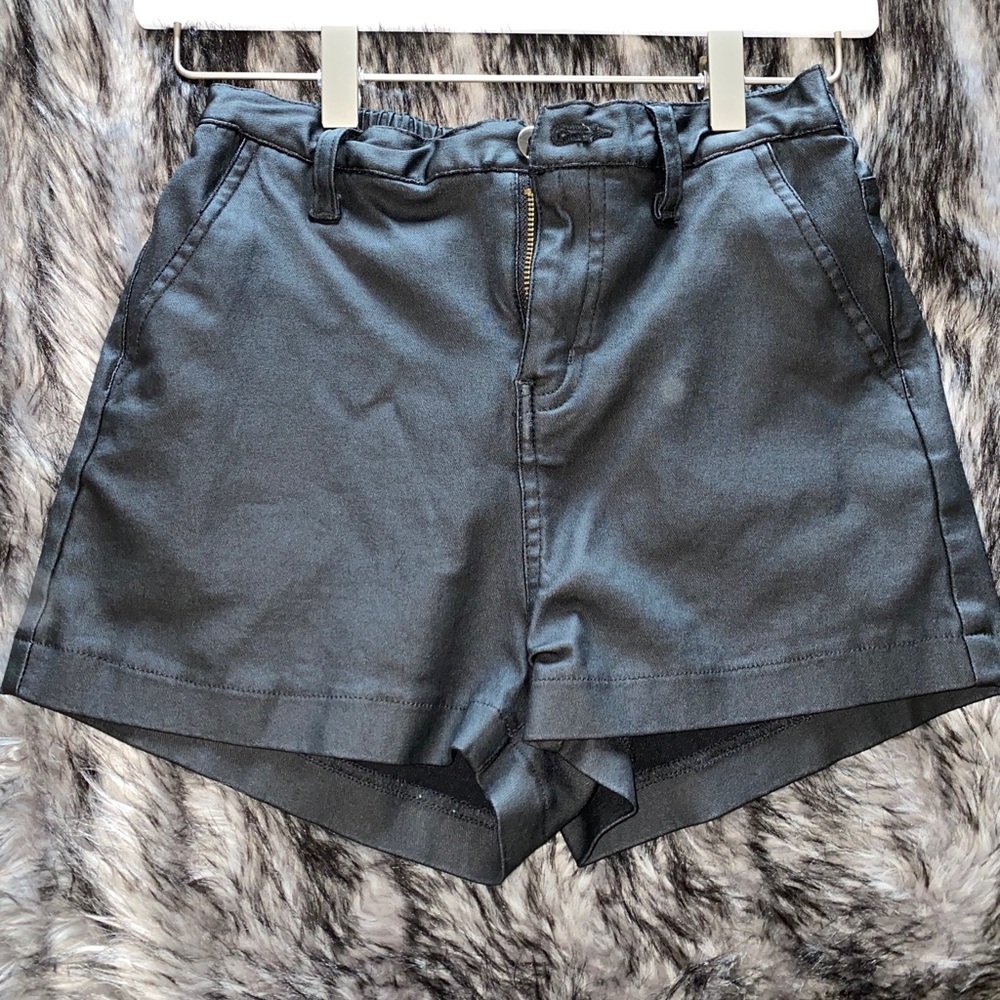 black leather shorts